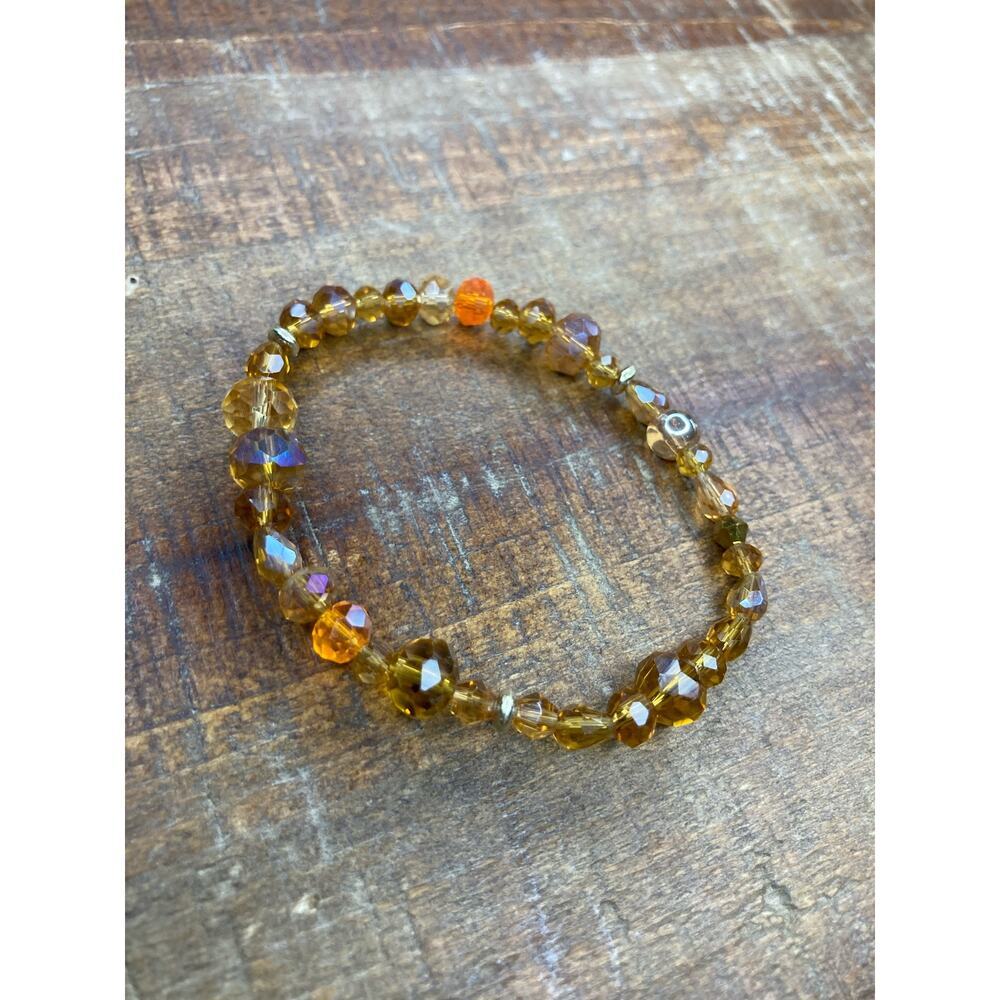 Brown and Gold Beaded Bangle Elastic Bracelet